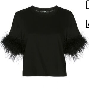 Veronica Beard Wanda Feather Trim Crop Cotton Tee In Black